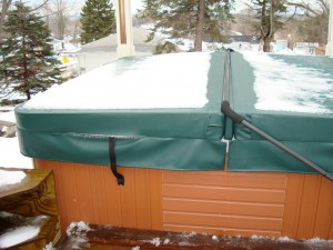 Spa cover snow melt across the fold