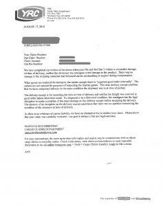 Freight claim denial letter