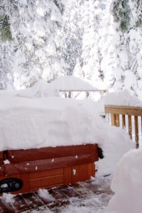 Snow pile on spa cover